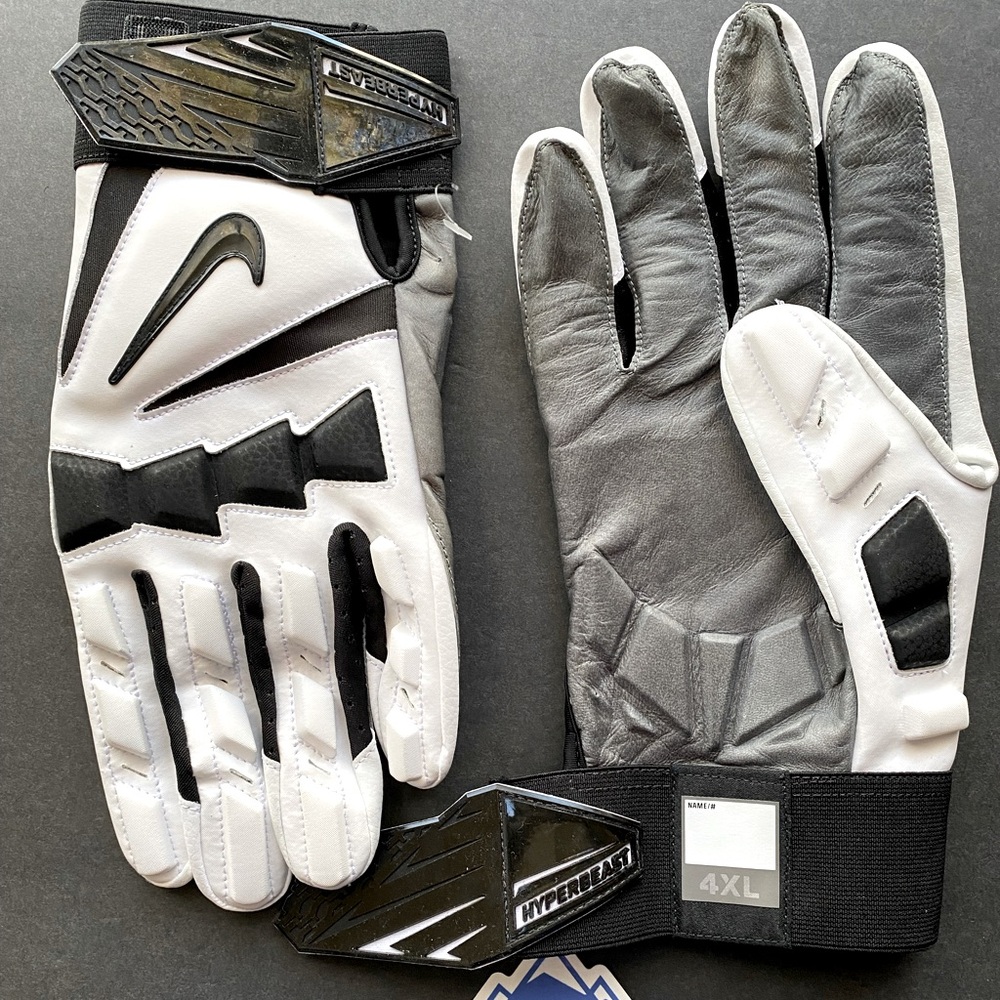 New: Nike Hyperbeast Men's Size 4XL Football Lineman Gloves White Black
